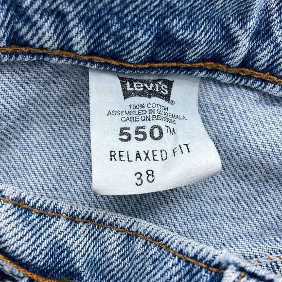 Levis 550 Shorts Men 38 Blue Fade Relaxed Fit Cotton Black Bat Wing Orange Tab - Picture 2 of 11